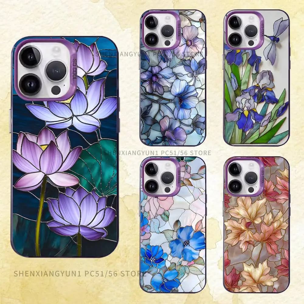 Glass Flower Phone Case For IPhone 17 16e 16 15 14 13 12 Pro Max X XS MAX Back Cover