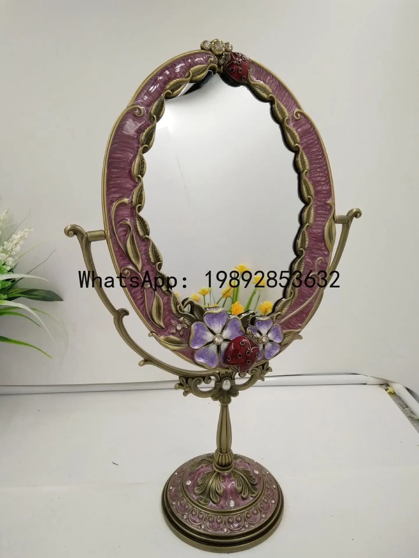 JZ wholesale metal retro European purple table mirror enamel color table mirror high definition lens