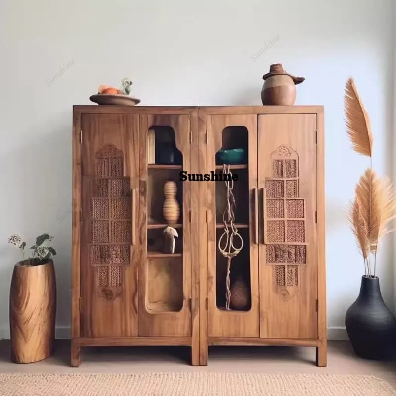 Storage Mobile Living Room Cabinets Decor Organizer Wine Cabinets Luxury Wood Curio China Display Gabinete Trendy Furniture