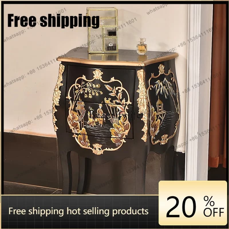 JJ American Living Room Solid Wood Sofa Edge Corner Few Retro Simple Small Round Table Coffee Table Chest