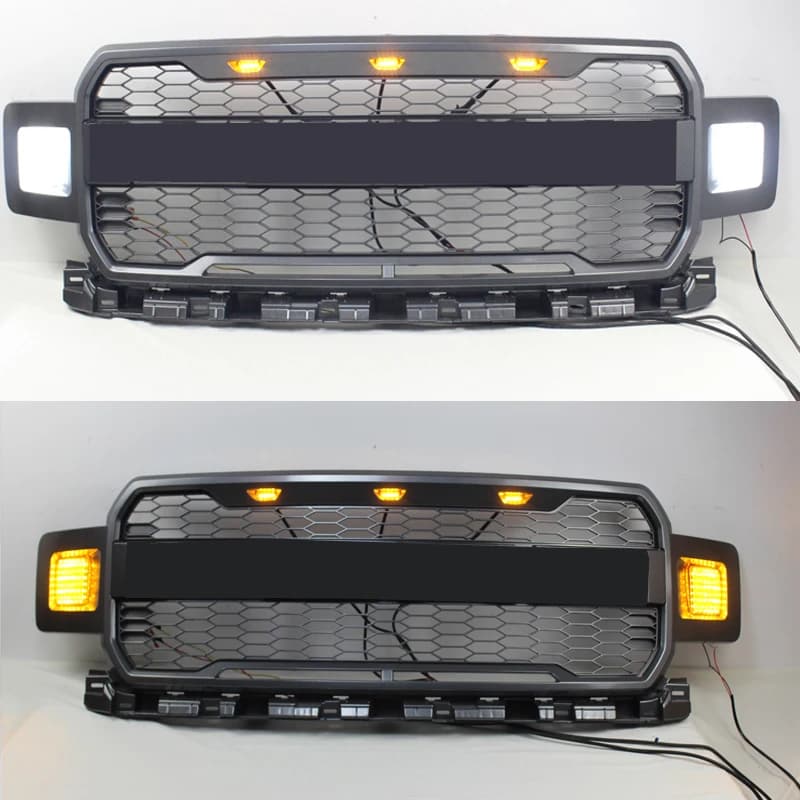 Modified For F150 Grill Mesh For F-150 2018 2019 2020 Raptor Style Front Bumper Upper Racing Grills Grill Radiator Grille