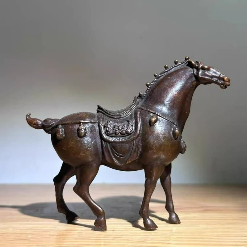 Retro Pure Copper Tang Horse Tea Pet Creative Home Ornaments Metal Animal Model Ornaments Home Garden Decoration Gifts