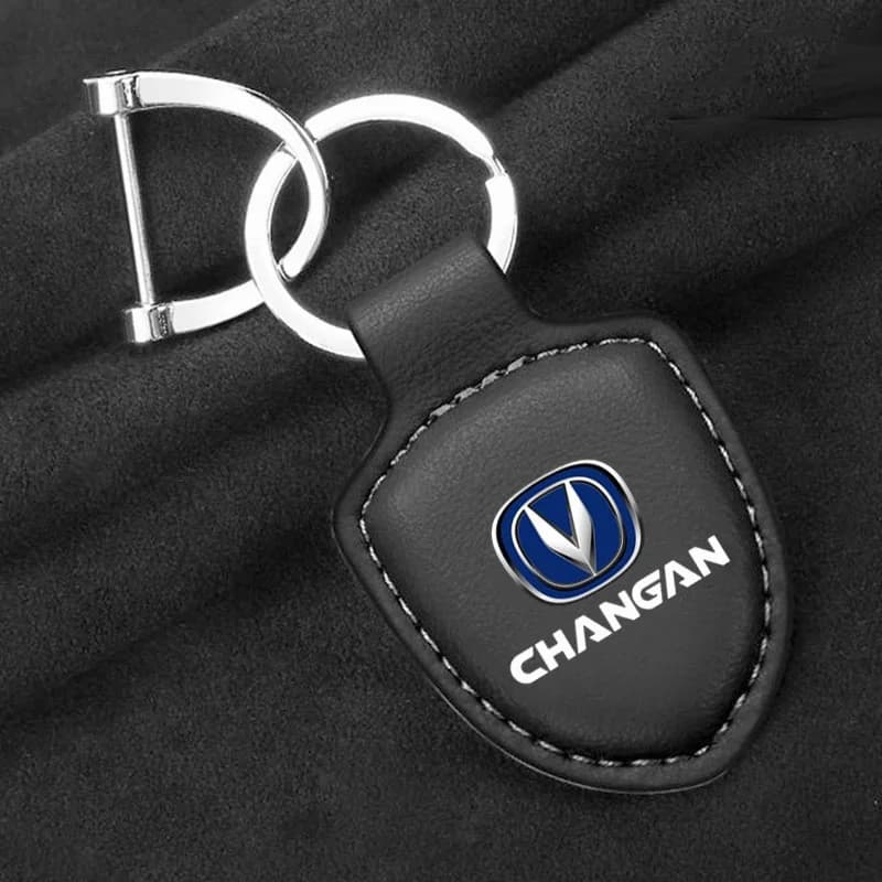 For Changan Deepal SL03 S07 UNI‑Z Premium PU‑Leather Shield Key Chain Metal Snap Buckle Car Key Ring Decor Accessories