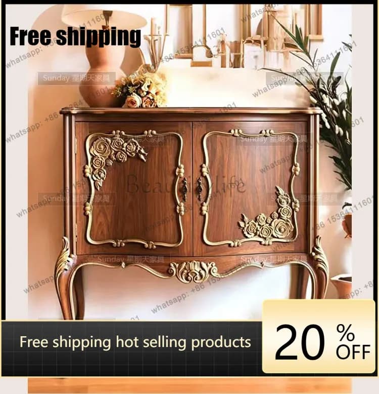 Factory Direct Antique Gold Painted Carving Entrance Cabinet Entrance Door Corridor Wood Color Independent Side Cabinet
