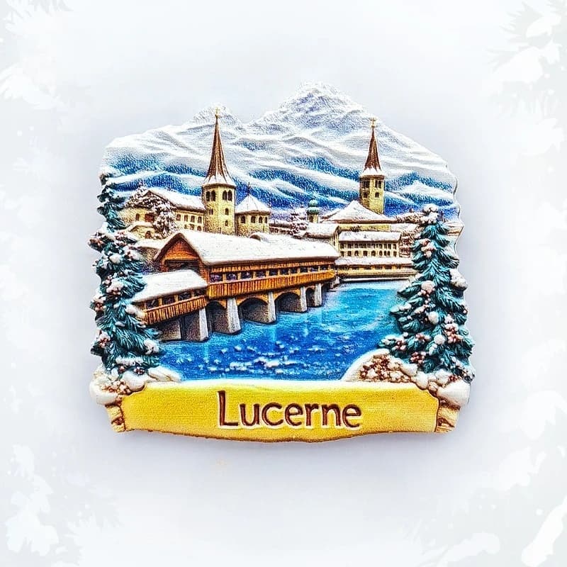 Lucerne Chapel Bridge Fridge Magnet - Stunning 3D Snowy Landmark Unique Swiss City Travel Gift & Memorable Lake Lucerne Souvenir