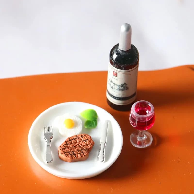 1set Dollhouse Mini Wine Steak Set 1:12 Miniature Kitchen Doll House Simulation Model Scale Decoracion Home Decor Accessories