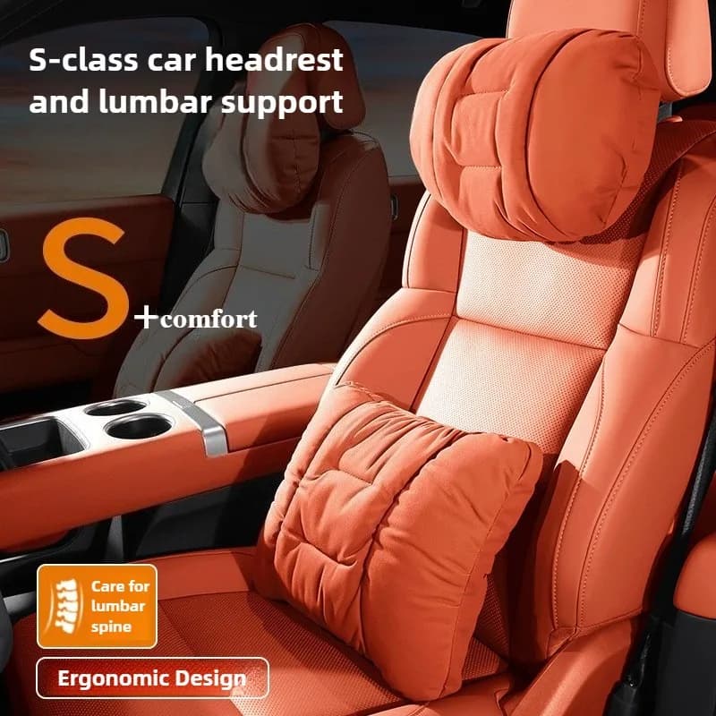 Suede Leather Car Headrest and Lumbar Support Comfortable Neck Pillows Back Pillow Seat Accessories Car Neck Pillow Waist Pillow