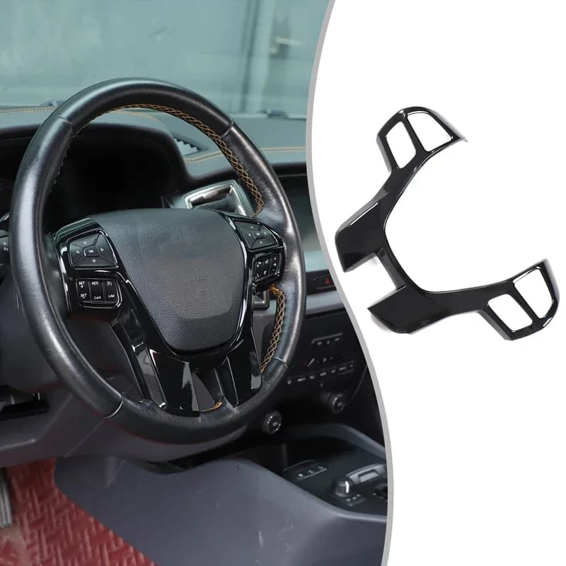 1Pcs ABS Black For Ford Ranger Everest Endeavour 2015-2021 Car Steering Wheel Decorative Frame Sticker Car Interior Accessories