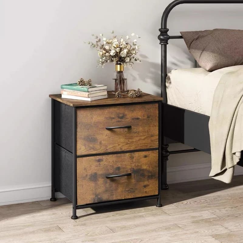 JQM Nightstand Bedside Coffee Sofa Tea Table Storage Closet Chest Clothes Display For Bedroom 2 Fabric Drawers Cabinet Furniture