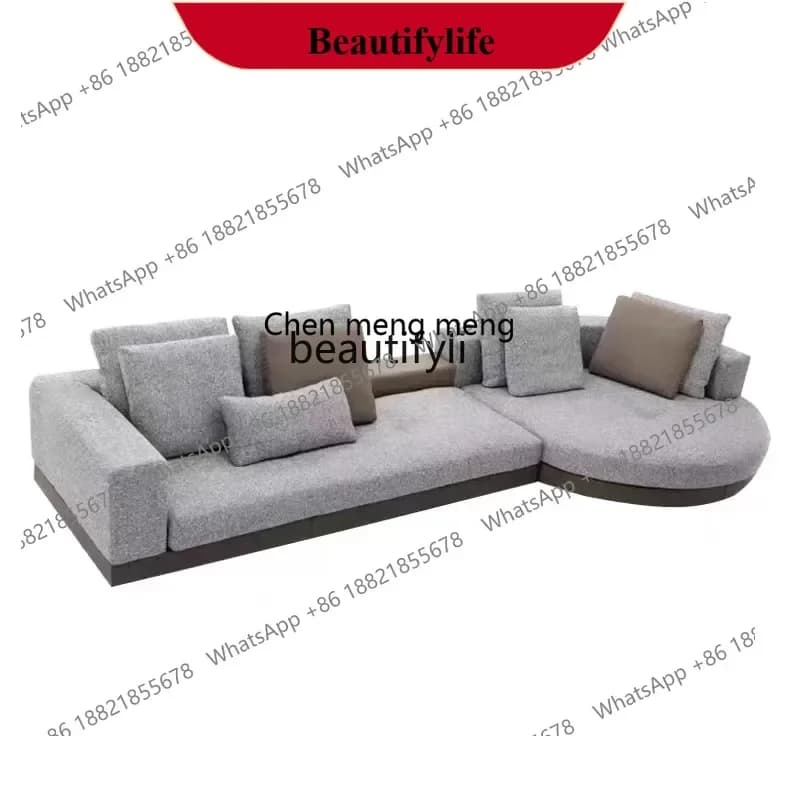 z183  Italian minimalist arc L-shaped corner cotton and linen fabric sofa large flat-floor villa designer