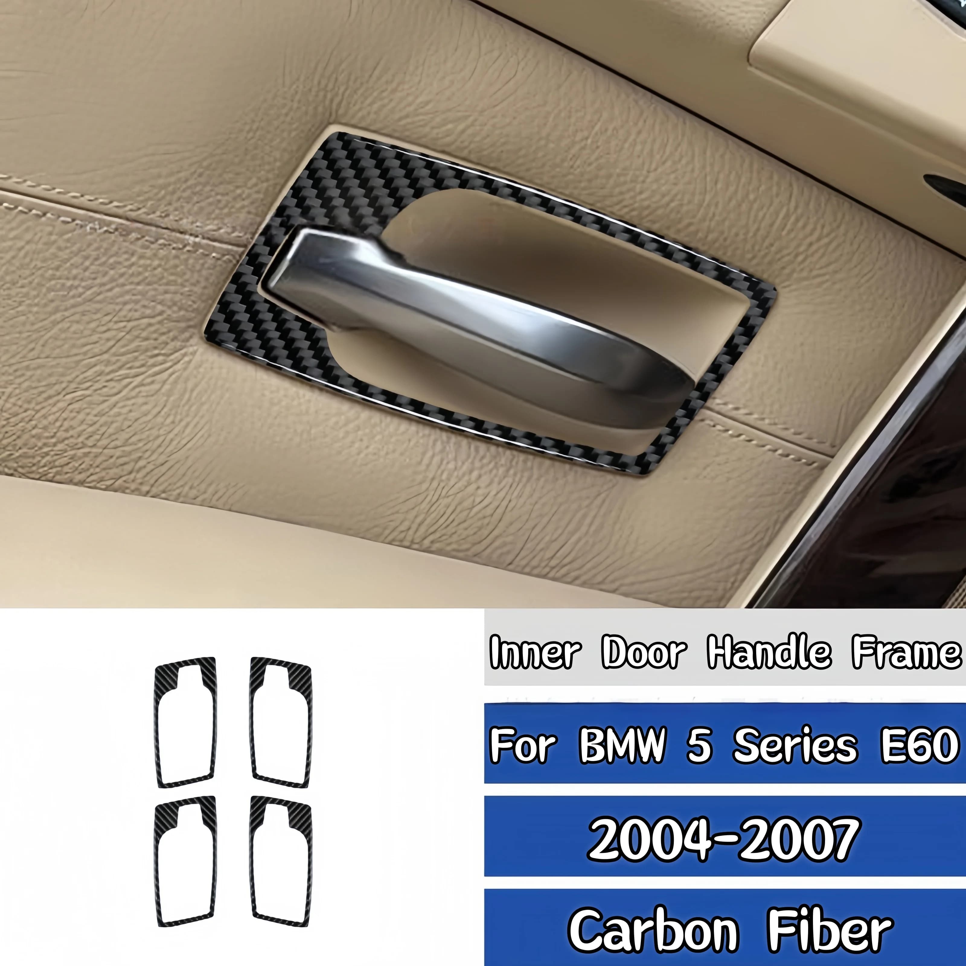 For BMW 5 Series E60 2004-2007 Carbon Fiber Auto Door Handle Frame Trim Cover Stickers Car Interior Decor Styling Accessories