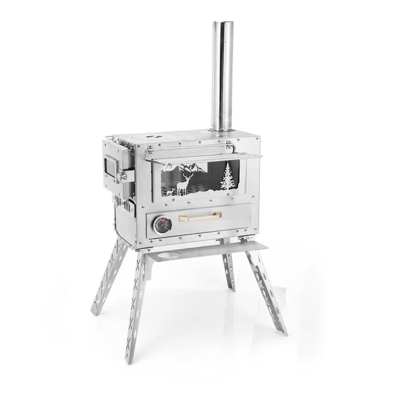 In Stock Wholesale Portable Stainless Steel Wood Burning Stove Folding Camping Tent Wood Stove for Outdoor Cooking