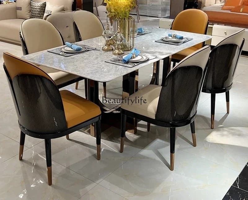 2 yj15 Light Luxury Blue Crystal Dining Table Modern High Luxury Dining Table Italian Leather Lacquer Furniture Customization