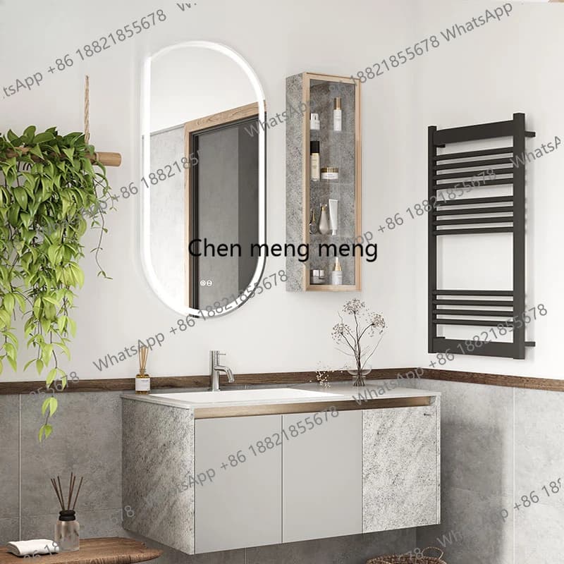 Mocha stone pattern bathroom combination cabinet rock slab countertop toilet face wash table