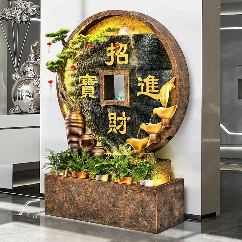 09Water curtain wall, rockery, waterfall, flowing fountain, office, living room decoration landscape, Zhaocai ornament company