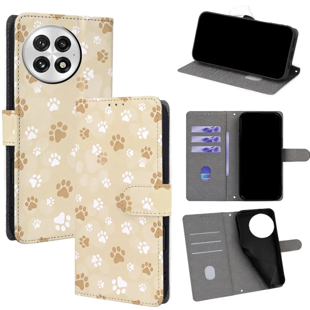 Cute Animal Pattern Magnetic Flip Phone Cover for OnePlus 15 13T 13R 13S 12 11 10 9RT 8T 7T Pro with Built-in Wallet Card Slots