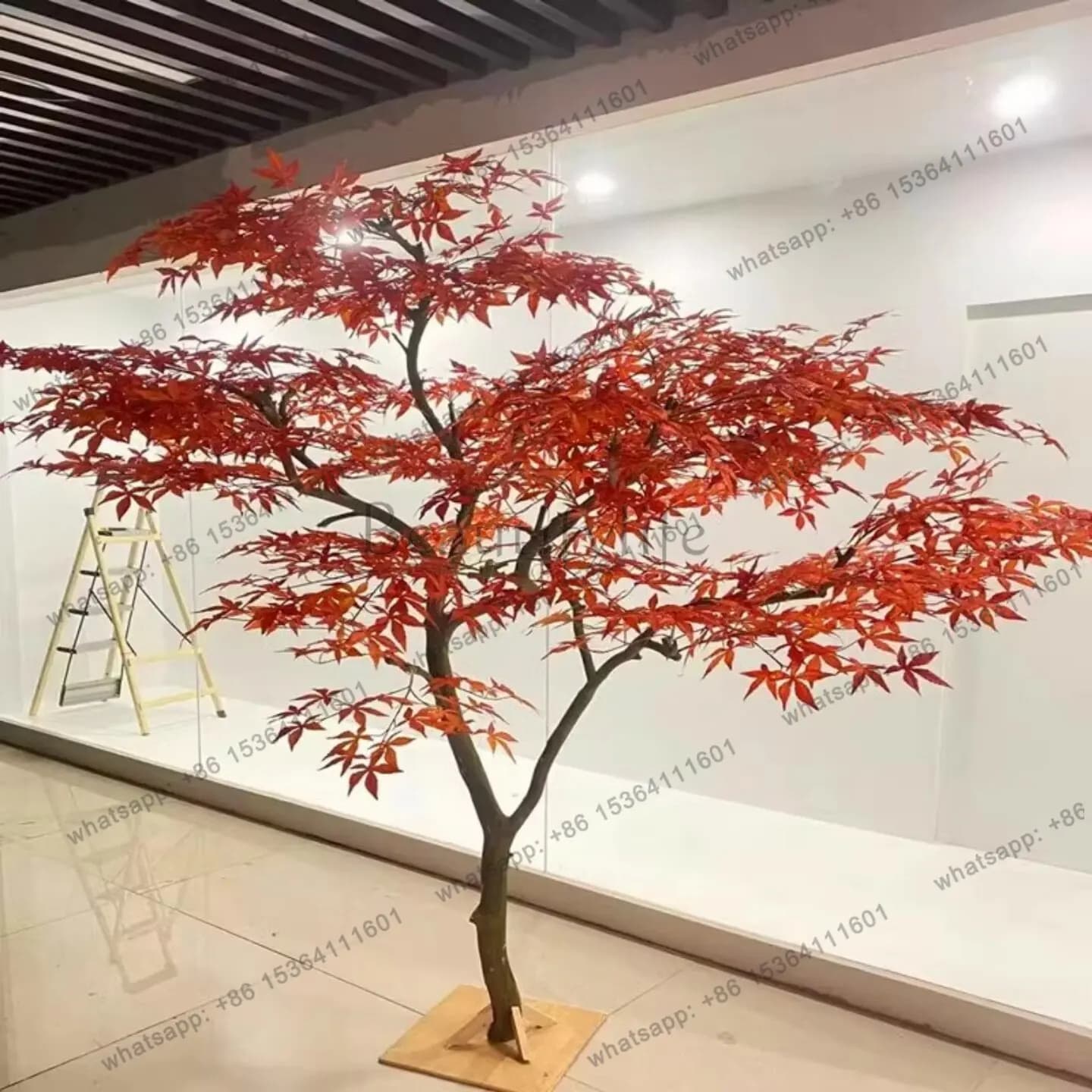 Simulated red maple tree indoor floor-to-ceiling large landscape Japanese landscape dry scene