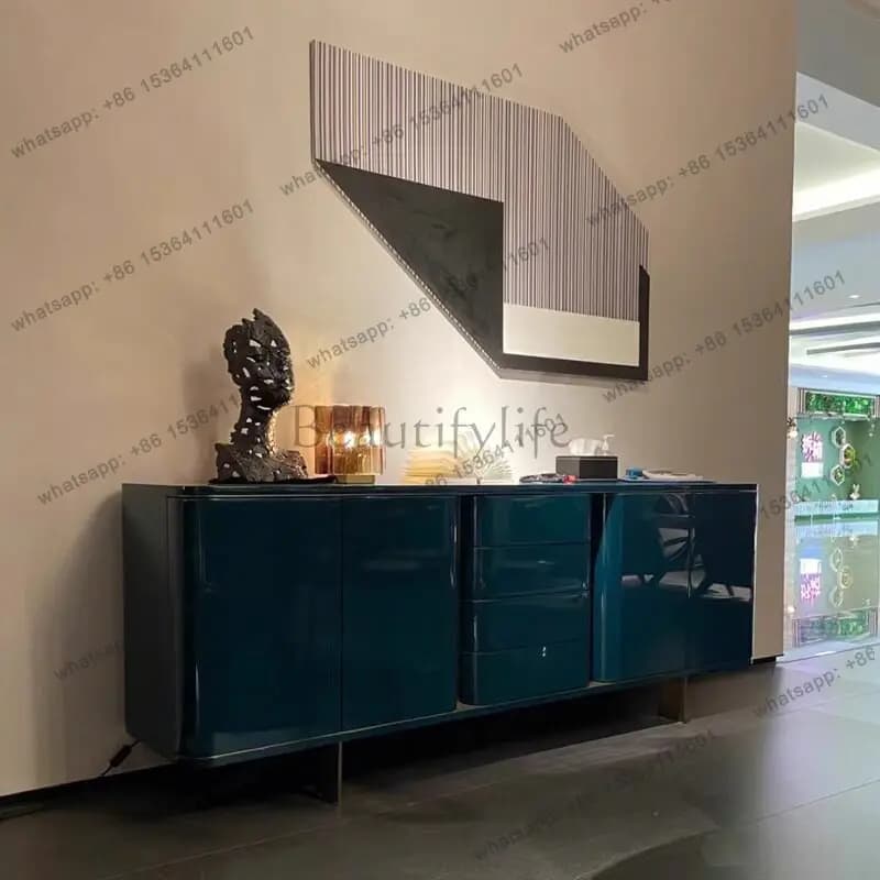 Italian light luxury TV cabinet, blue high-gloss paint storage side cabinet
