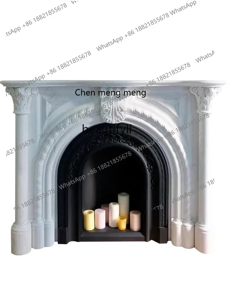 X A Natural Marble Fireplace French Arch Decoration Stone Carving Fireplace Vintage Stone Fireplace