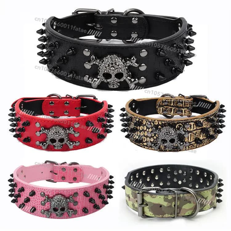 Skull Pet Collar, Colorful Round Head Stud Dog Collar Skull Rivet Decoration