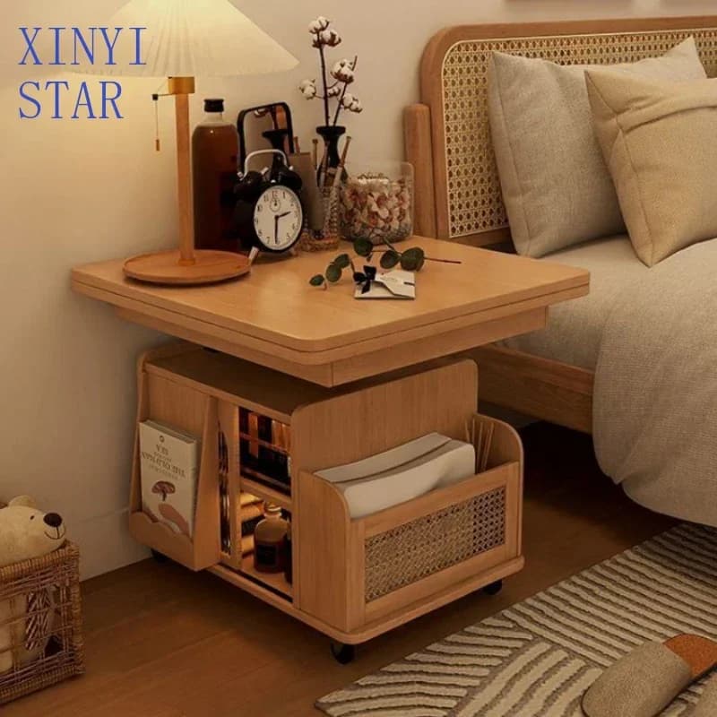 GoAdjustable Glass Coffee Table Wheels Italian Wood Lift Living Room Side Table Folding Set Modern Mesa De Centro Sala Furniture