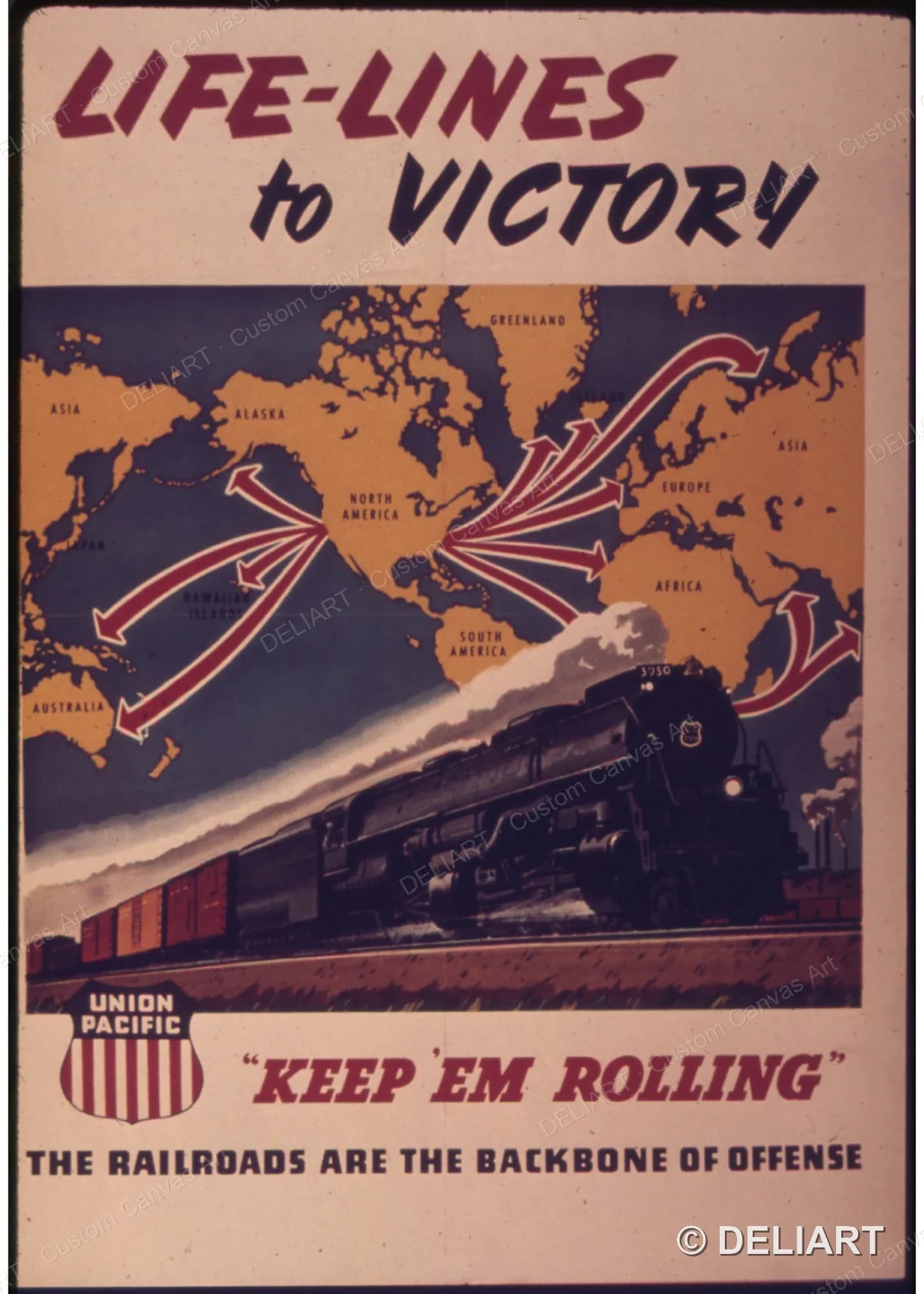 Life-lines to victory! Keep'em rolling Vintage WWII Propaganda Canvas Wall Art Poster Print Retro Home Decor Unframed