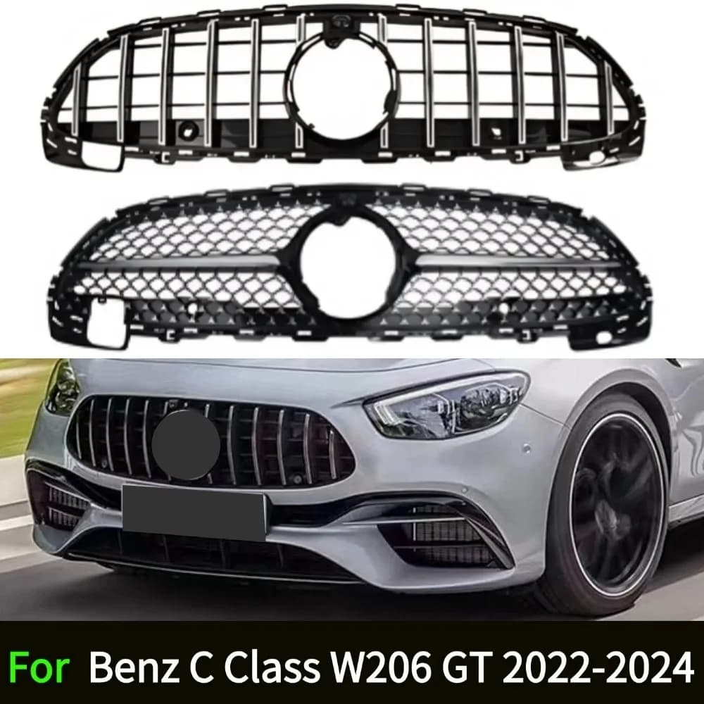 For Mercedes Benz C W206 2022 2023 2024 C250 C200 C300 GT Diamond Style  Sport Front Radiator Grid Bumper Grille Inlet Grill Kit