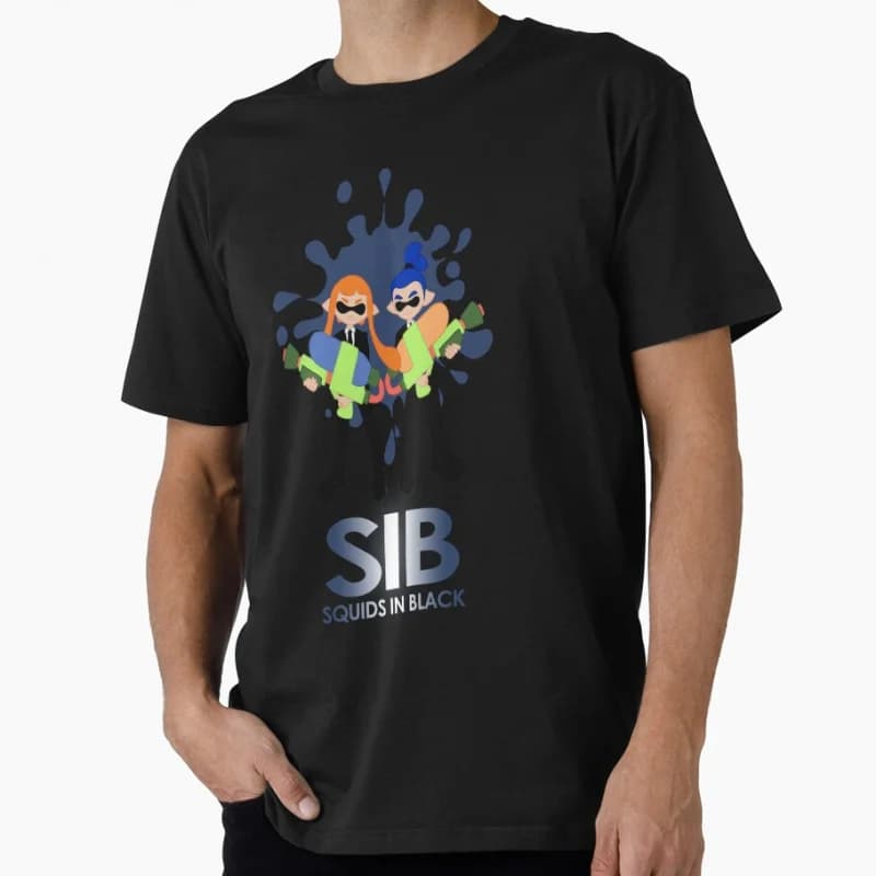 Squids in Black Cute Splatoon Gift T shirt for man Large size Tops Anime Videogame Graphic Print Y2k Clothes Cartoon Tee