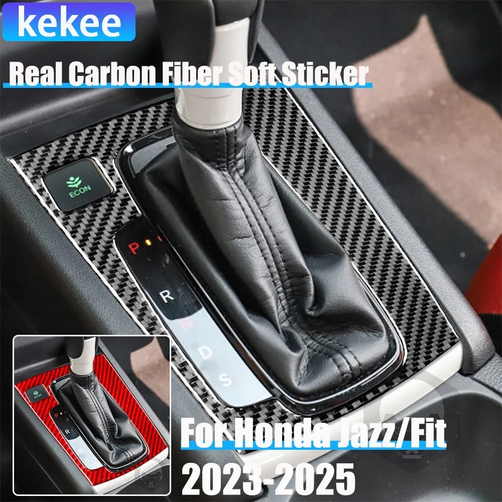 Real Carbon Fiber Car Accessories Gear Shift Panel Decorative Trim Cover Soft Sticker For Honda Fit /Jazz GR9 2023 2024 2025