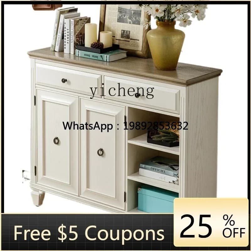 AB  Shoe Cabinet Household Solid Wood Balcony Locker Red Oak Logs Hallway Storage