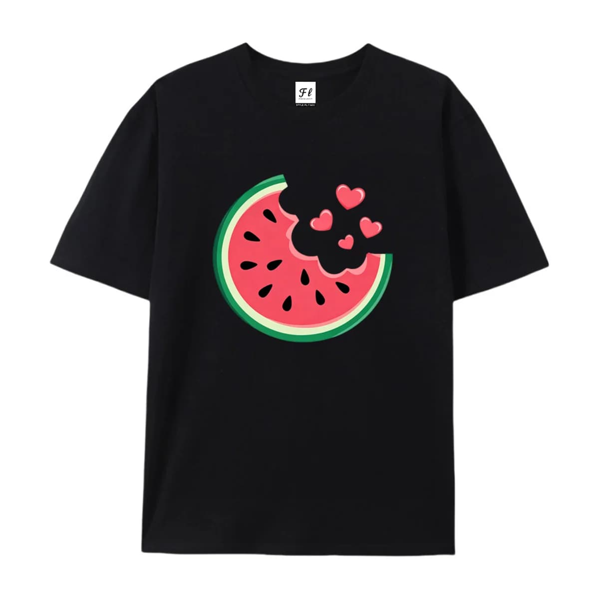 Unisex Kids Short Sleeve T Shirt Cute Bitten Watermelon Slice Heart Print Crew Neck Tees Summer Casual Tops For Boys Girls Sweet