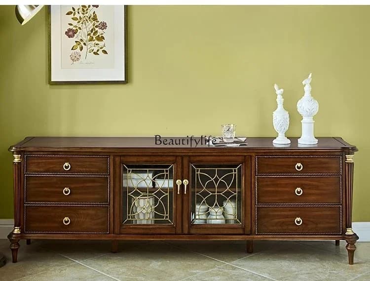 03.Classic American solid wood modern light luxury living room furniture French retro TV cabinet