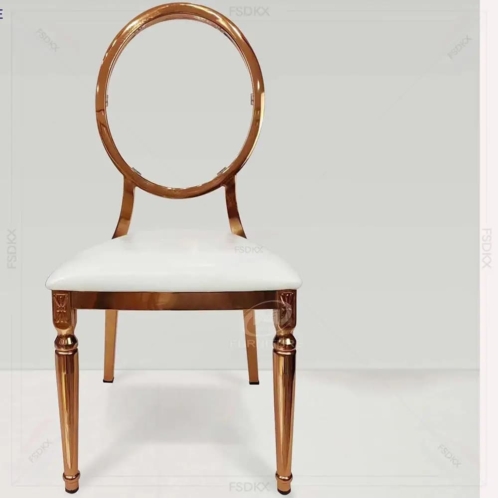 Luxury Stainless Steel Metal Frame Gold Color Chair Round Back Wedding Banquet Hotel Event Chairs