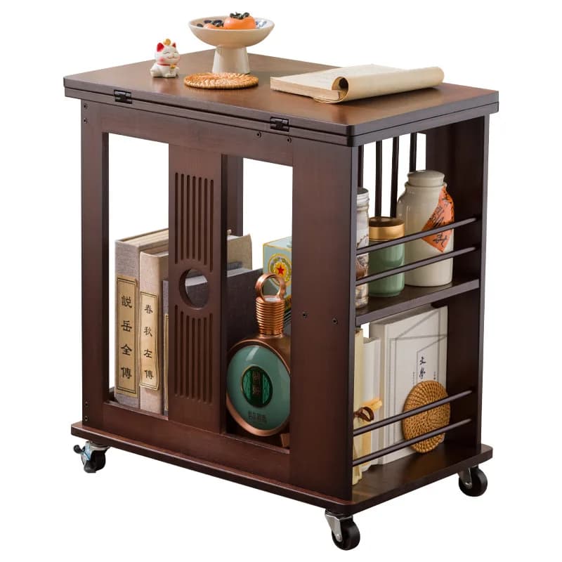 Movable coffee table small apartment folding living room household antique solid wood edge sofa side cabinet