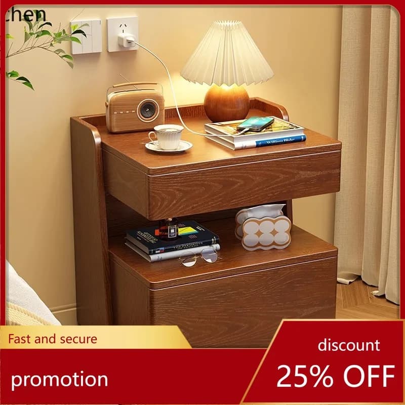 HXL Solid Wood Bedside Table Bedroom Storage Organizer