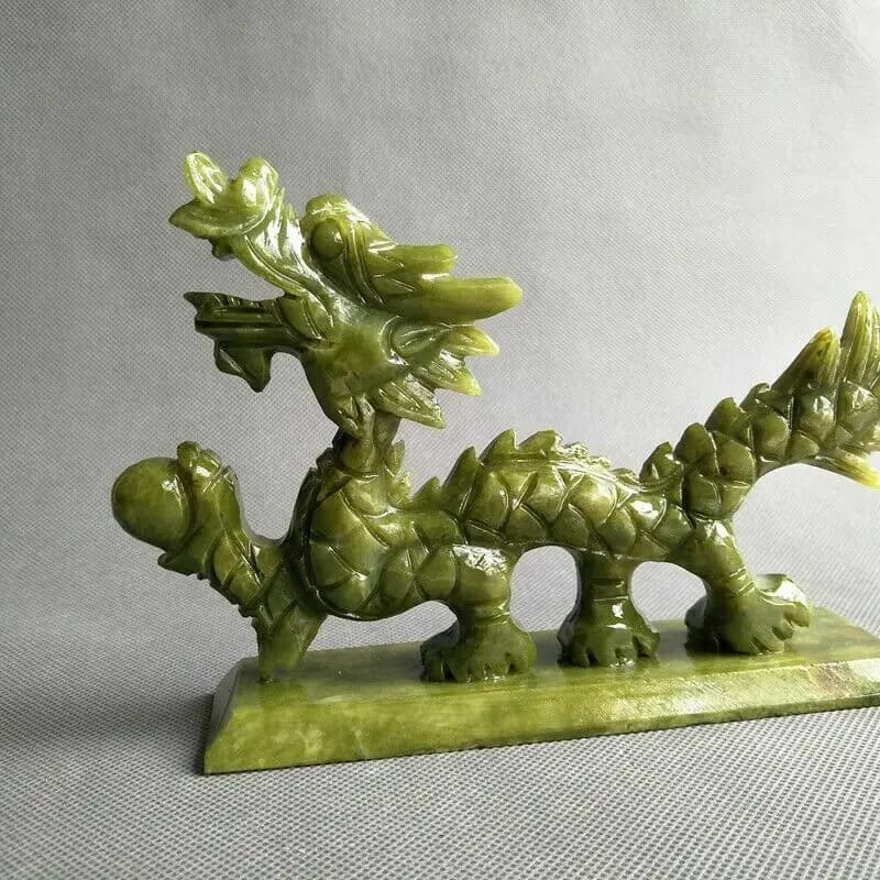 Dragon statue good luck Green natural jade Chinese hand-carved