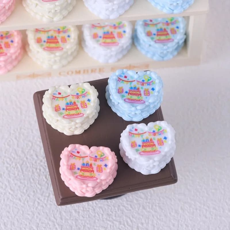 2pcs Mini Birthday Cake Sweet Dessert Cake Gift Kitchen Scene Miniature Dollhouse Food Play Toy Resin DIY Home Decor Decoration