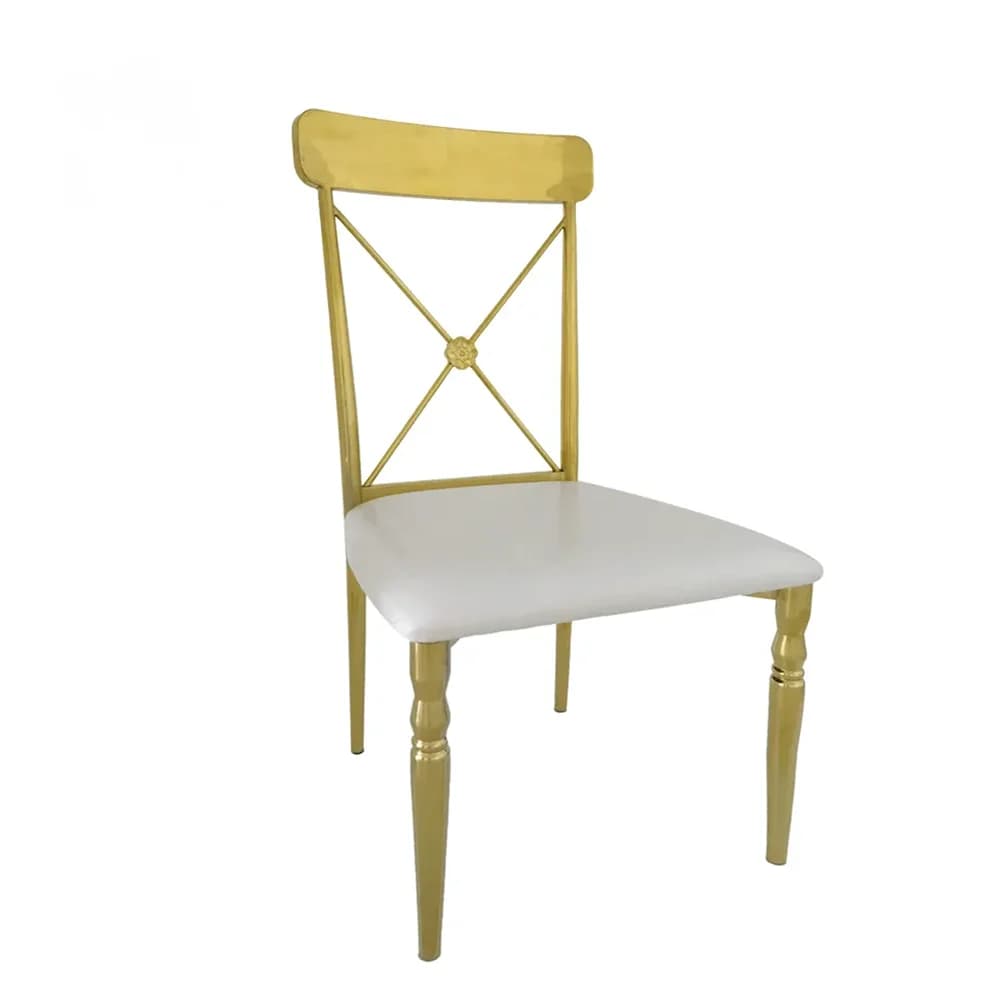 TOP Hot Sale Dining Gold Cross Stainless Steel Wedding Event Banquet Back Chair