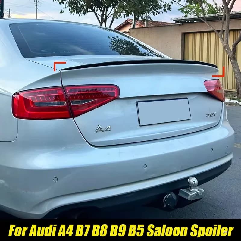 For Audi Accessories A4 B8 B9.5 B5 B6 B7 Saloon 2004+ Car Rear Trunk Spoiler Wing Gloss Black Soft Plastic Body Kit