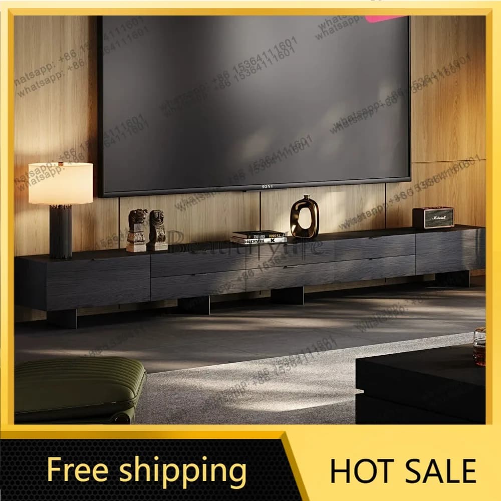 FG Italian minimalist TV cabinet living room modern minimalist black high TV cabinet