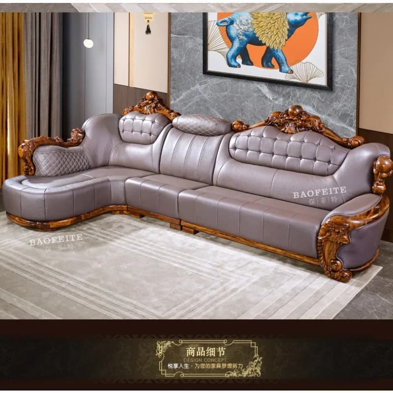 SA-20 Sofa Ebony Leather Corner Combination Solid Wood European Luxury Living Room Furniture Concubine Seat