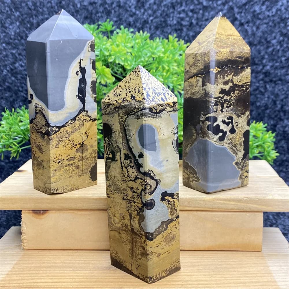 Natural Landscape Painting Picture Stone Crystal Obelisk Reiki Healing Gemstone Specimen Wand Feng Shui Aquarium Home Decor