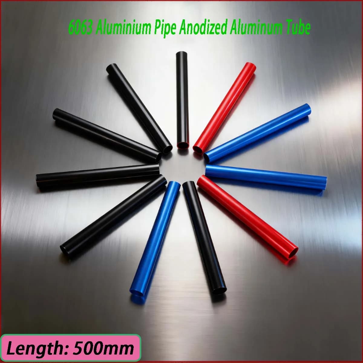 Length 500mm  Anodized 6063 Aluminium Pipe - OD 5-20mm Colored Aluminum Alloy Tube  Wine Red / Treasure Blue / Matte Black
