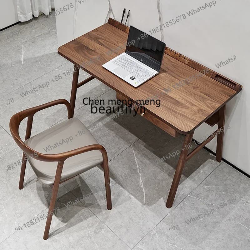 D178 Italian Minimalist North America Black Walnut Wooden Desk Nordic Solid Wood Desk Study Log Computer Desk Home Office