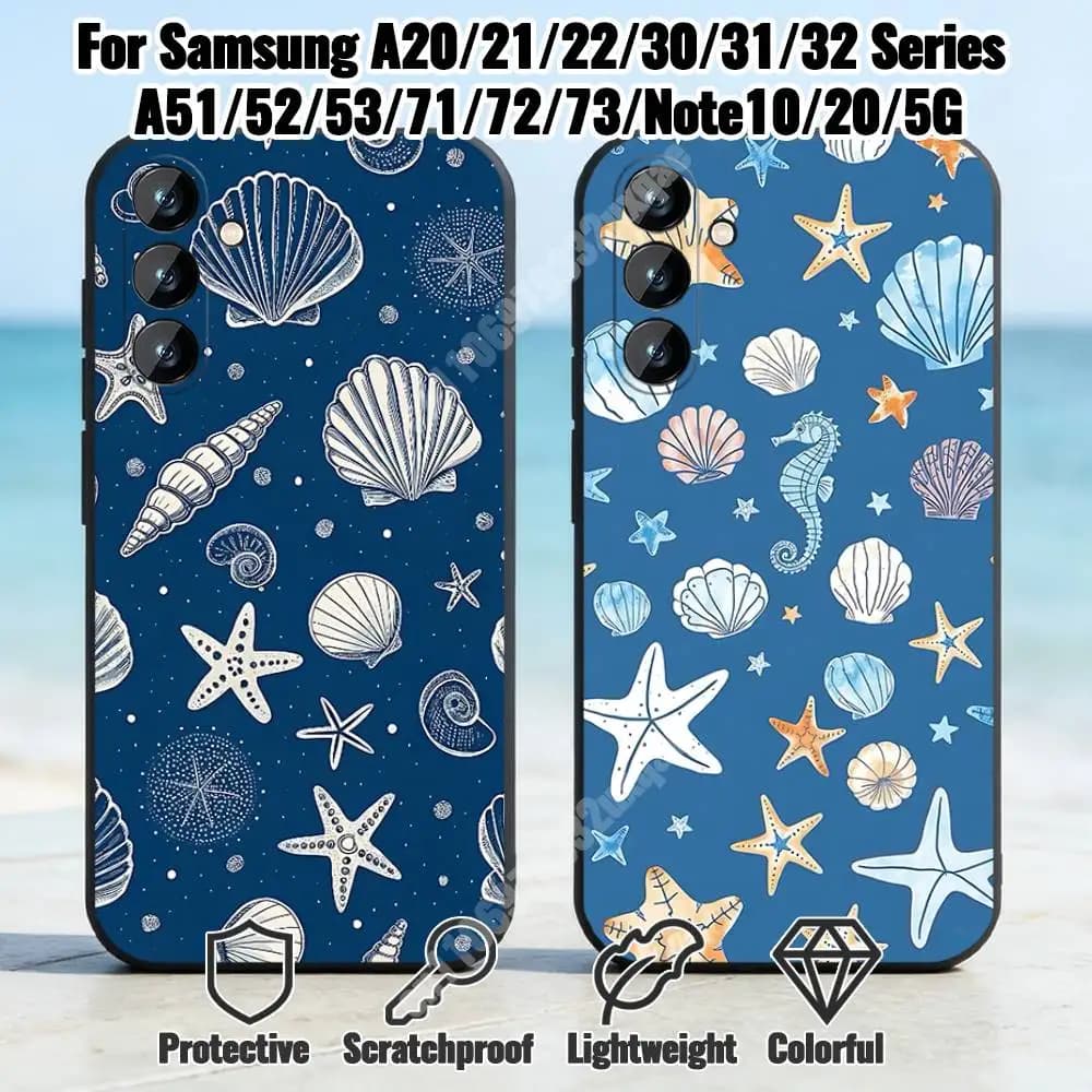 Ocean Coral Starfish Pattern Phone Case for Samsung Galaxy A73 72 71 70 A53 52 41 40 A32 31 30 Note20 Note10 Note9