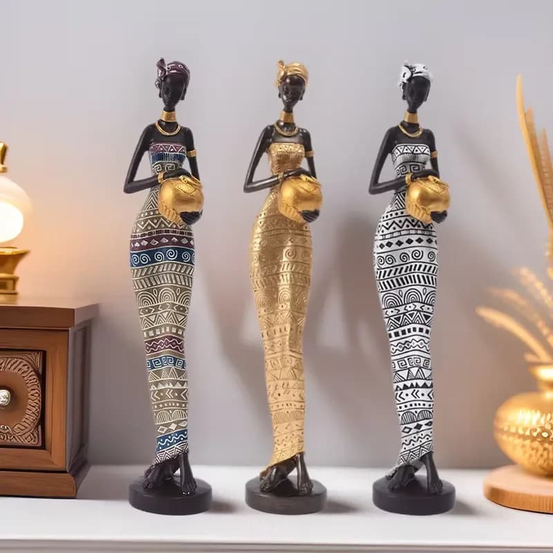 Vintage African Black Figurine Abstract Resin Traditional Handicraft Exotic Sculpture Luxury Living Room Home Birthday