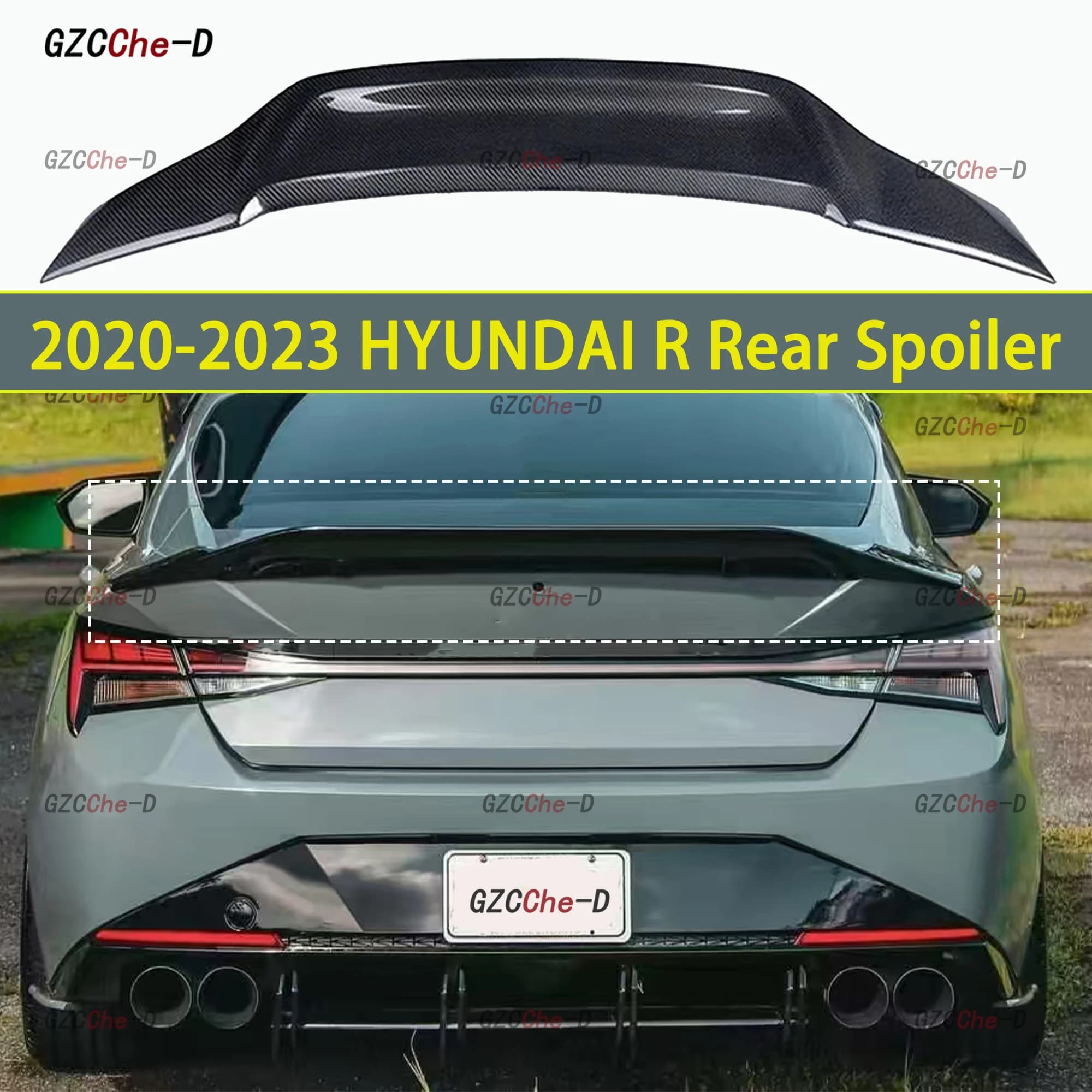 For Hyundai Elantra CN7 2020 2021 2022 2023 R-type genuine carbon fiber car trunk lid spoiler accessories body decoration kit