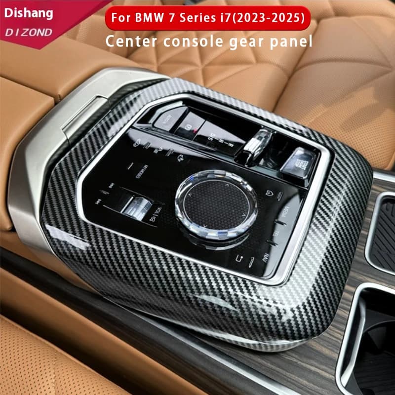 For BMW 7 Series i7 2023-2025 ABS Carbon Fiber Car Central Control Gear Panel Cover Interior Kit Trim Stickers Car Accessories