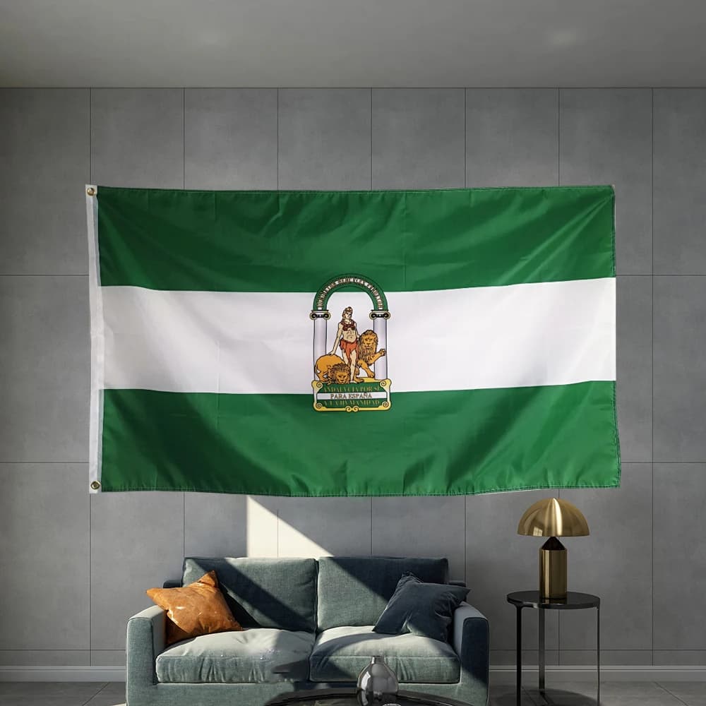 Andalusia Andalucia Spain Spanish Flag Material Object Photography Double Sided Hanging  Polyester Shaft Cover Brass Grommets