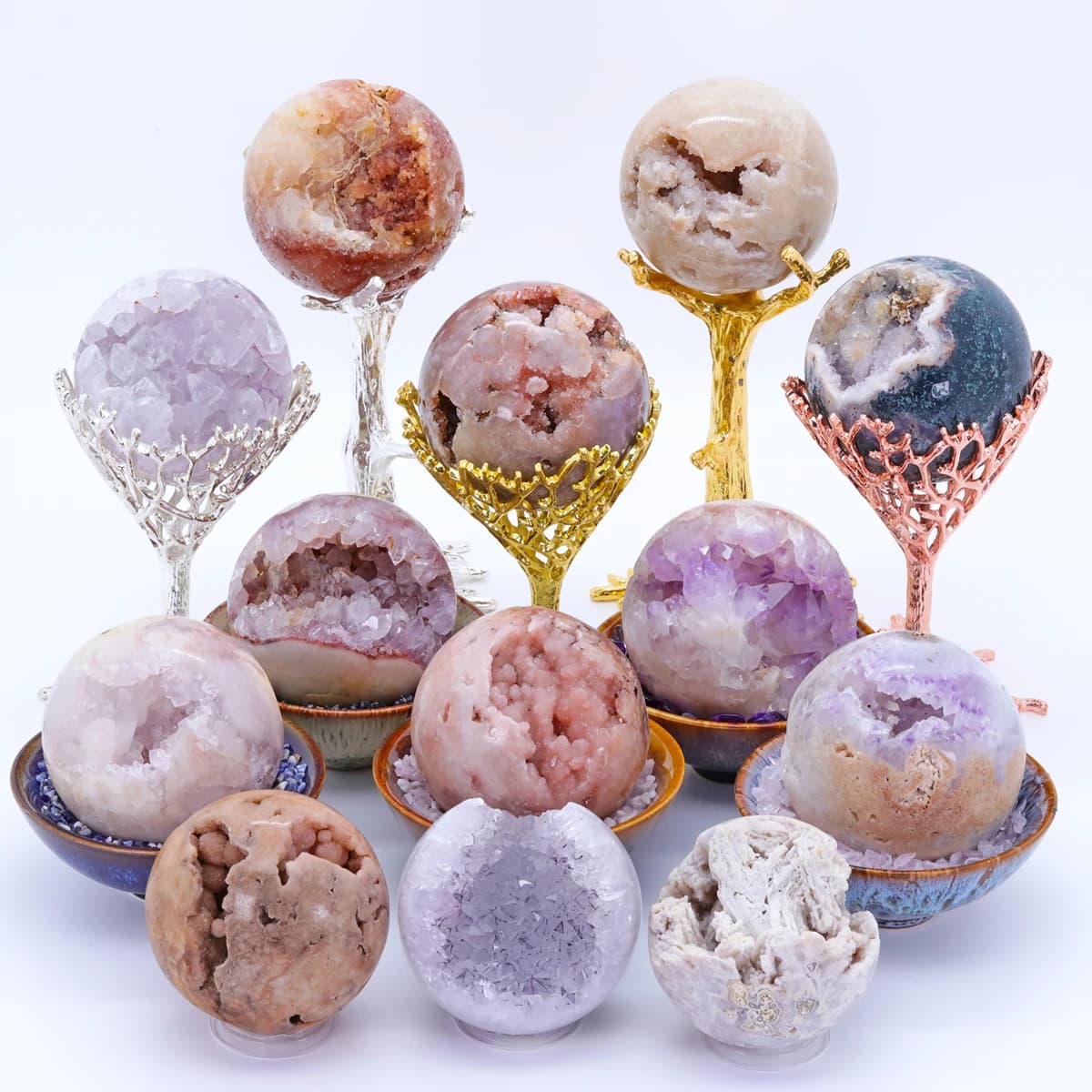 Natural Pink Amethyst Ball Geode Quartz Cluster Sakura Agate Crystal Point Energy Stone Reiki Women Gift Home Decorate